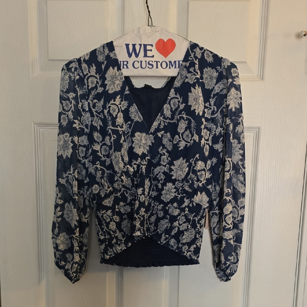 Aqua Navy Floral Blouse